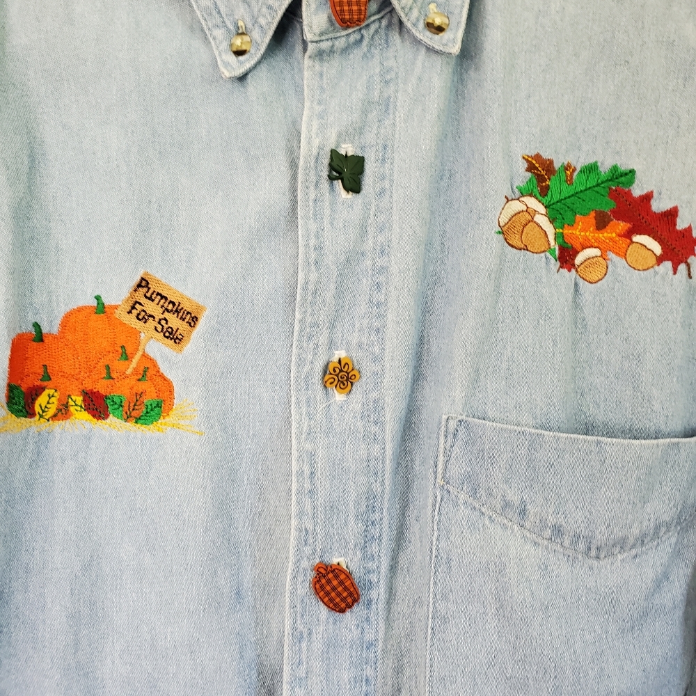 Vtg Custom Button Autumn Fall Themed Button Down - image 3